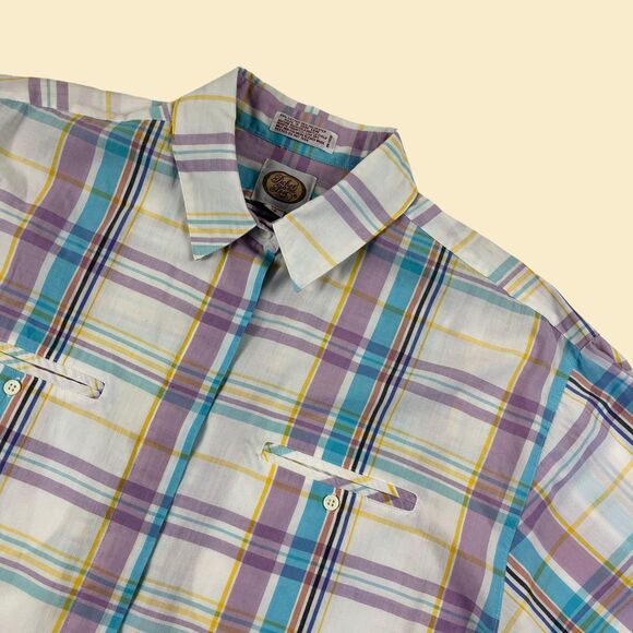 1980s plaid womens blouse, vintage size 16 button down by Picket and Post - Picture 5 of 10